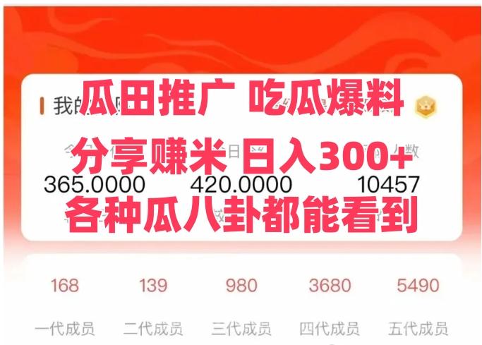 瓜田推广，分享吃瓜赚米，有点击就有收溢！