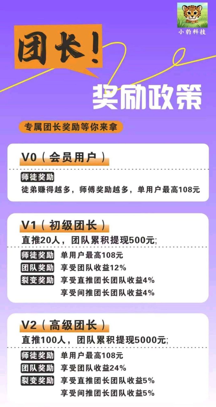 小豹点点APP最新上线：零撸轻松赚，对接开最高团长